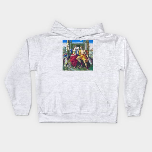 Couple fall in love in a mythological setting Kids Hoodie by Marccelus